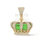 Diamond Crown Pendant Green Stone 1.85 ct. 10k Yellow Gold