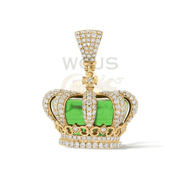 Diamond Crown Pendant Green Stone 1.85 ct. 10k Yellow Gold