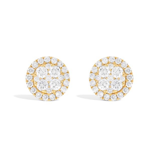 Round Cluster Halo Diamond Earrings 1.50 ct. 10k Yellow Gold