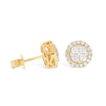 Round Cluster Halo Diamond Earrings 1.50 ct. 10k Yellow Gold