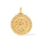 Diamond Enamel Lion Head Medallion 4.72 ct. 14k Yellow Gold