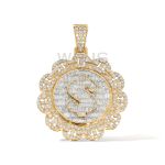 Baguette and Round Diamond Money Sign Medallion 3.30 ct. 14k Yellow Gold