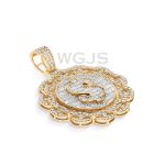 Baguette and Round Diamond Money Sign Medallion 3.30 ct. 14k Yellow Gold