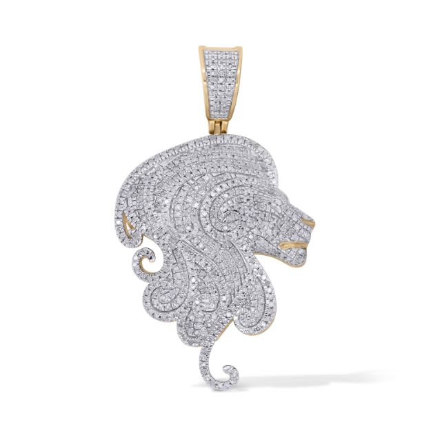 Diamond Lion Head Pendant  1.04 ct. 10K Yellow Gold