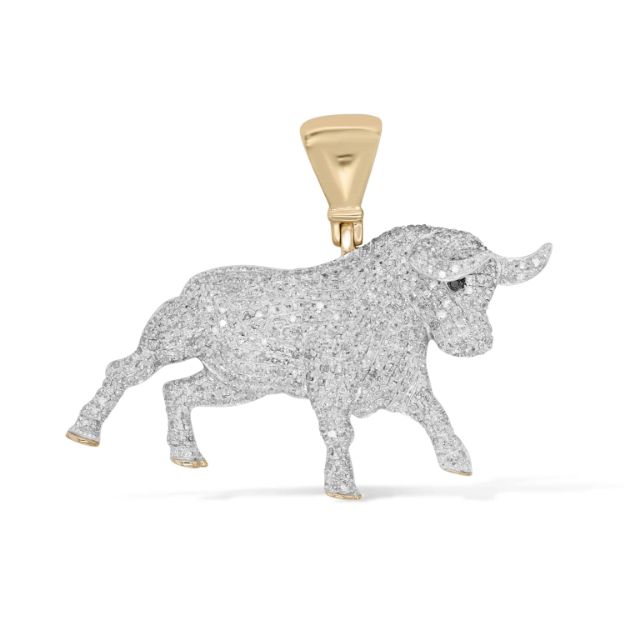 Diamond Stock Exgange Bull Pendant 1.65 ct. 10K Yellow Gold