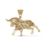 Diamond Stock Exgange Bull Pendant 1.65 ct. 10K Yellow Gold