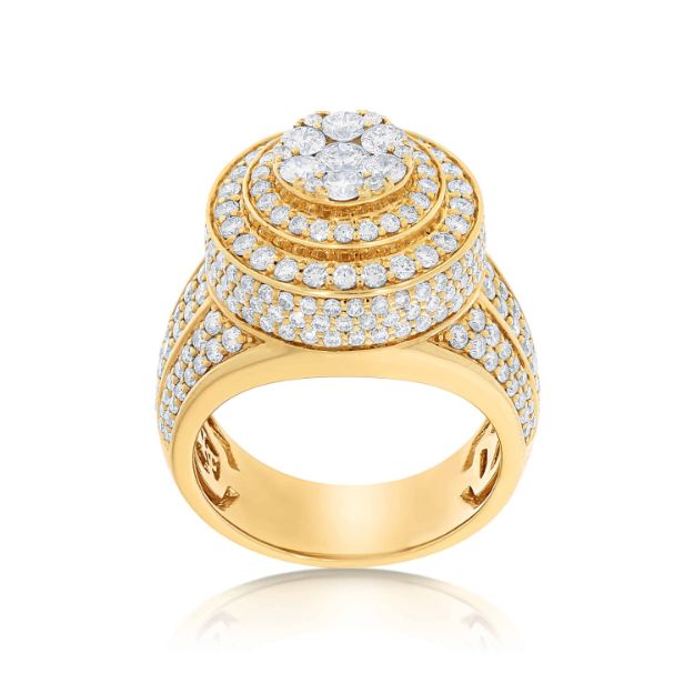 Men&#39;s Round Cluster Diamond Ring 3.85 ct. 14k Yellow Gold