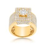 Men&#39;s Square Top Cluster Diamond Ring 3.75 ct. 10k Yellow Gold