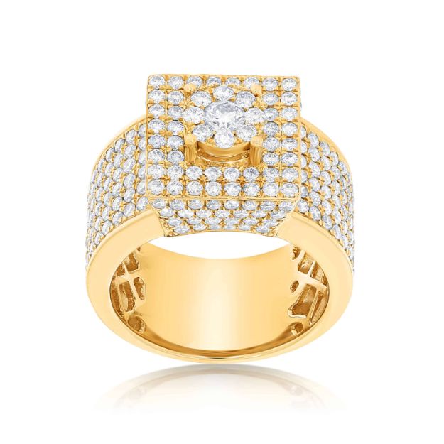 Men&#39;s Square Top Cluster Diamond Ring 3.75 ct. 10k Yellow Gold