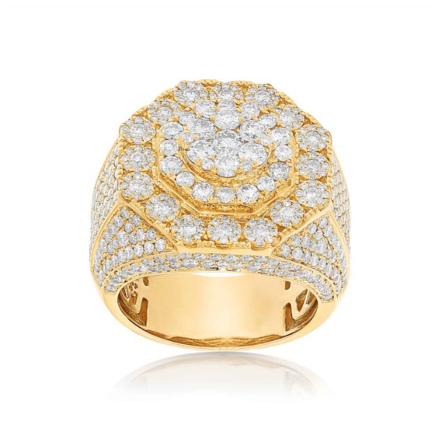 Men&#39;s Octagon Shaped Diamond Ring 4.61 ct. 14k Yellow Gold