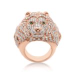 Diamond Lion Head Ring 4.56 ct. 14K Rose Gold