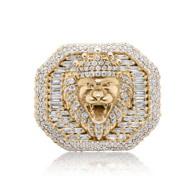 Diamond Lion Head Ring 3.32 ct. 14K Yellow Gold