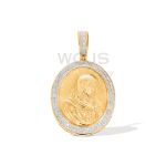 Diamond Mother Mary Oval Medallion Pendant 0.41 ct. 10k Yellow Gold