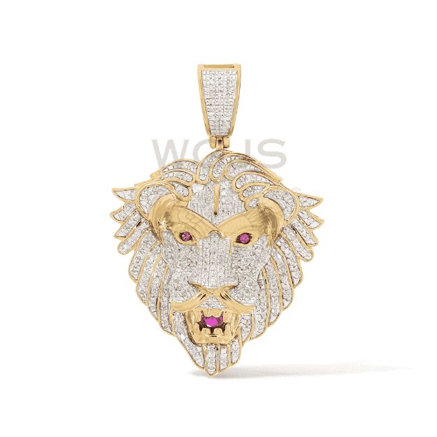 Diamond Lion Head Pendant 0.49 ct. 10k Yellow Gold