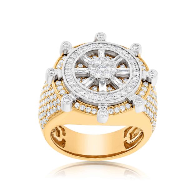 Men&#39;s Diamond Nautical Wheel Ring 2.83 ct. 14k Yellow Gold