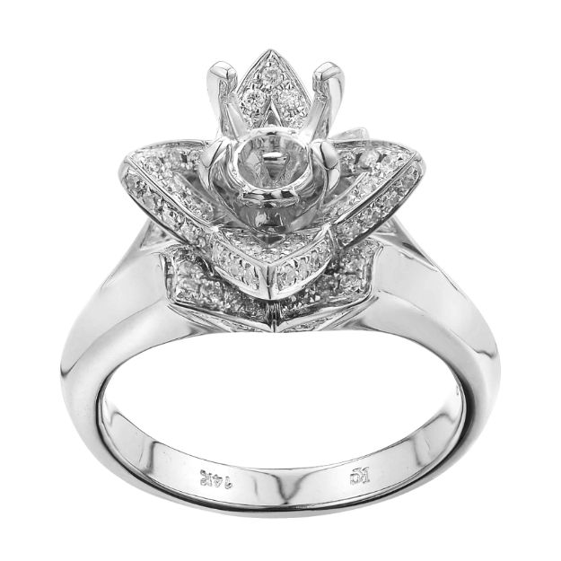 Diamond Engagement Mounting Ring  0.88 ct. 14K White Gold