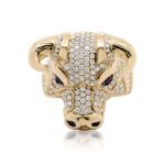 Diamond Bull&#39;s Head Ring 2.50 ct. 10K Yellow Gold