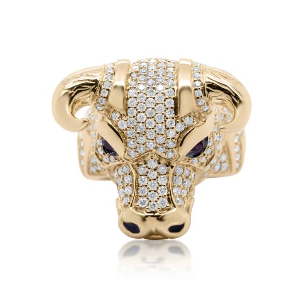 Diamond Bull&#39;s Head Ring 2.50 ct. 10K Yellow Gold