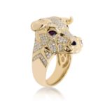 Diamond Bull&#39;s Head Ring 2.50 ct. 10K Yellow Gold