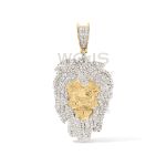 Diamond pendant lion head with a diamond mane and solid gold face and diamond bail .86CT 10k yellow gold