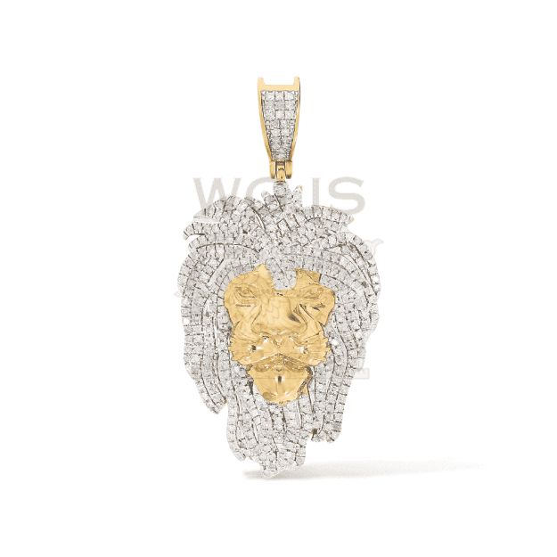 Diamond pendant lion head with a diamond mane and solid gold face and diamond bail .86CT 10k yellow gold