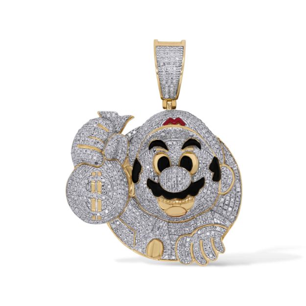 Diamond Mario Holding a Moneybag Pendant 1.40 ct. 10k Yellow Gold