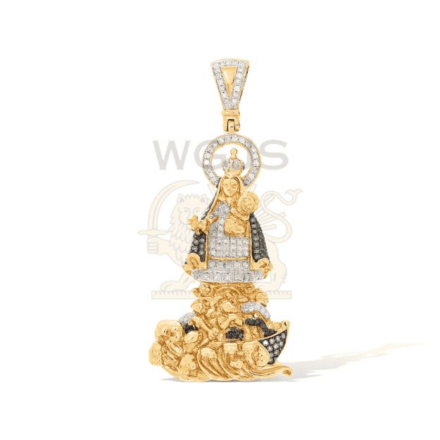 Diamond Mother Mary and Jesus Religious Pendant 0.85 ct. 10k Yellow Gold