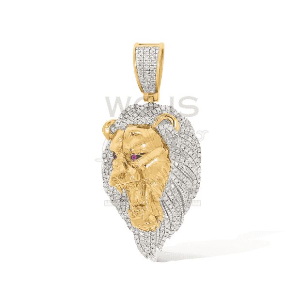 Diamond Lion Head Roaring Pendant 0.54 ct. 10k Yellow Gold