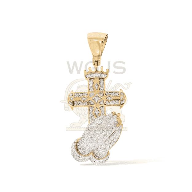 Diamond Cross and Prayer Hands Pendant 0.53 ct. 10k Yellow Gold