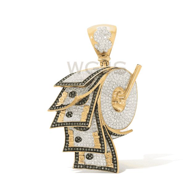 Diamond Money Roll Toilet Paper Pendant 2.65 ct. 10k Yellow Gold 20.65 g