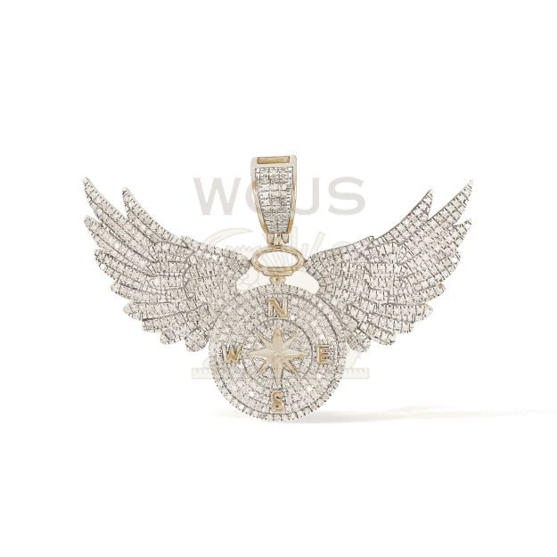 Diamond Compass With Wings Pendant 0.99 ct. 10k Yellow Gold