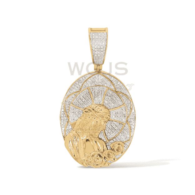 Diamond Jesus Oval Shaped Medallion 0.43 ct. 10k Yellow Gold