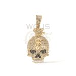 Diamond Skull Head Money Sign Pendant 1.24 ct. 10k Yellow Gold