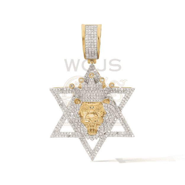 Diamond Lion Head 6 Point Star Pendant 1.30 ct. 10k Yellow Gold