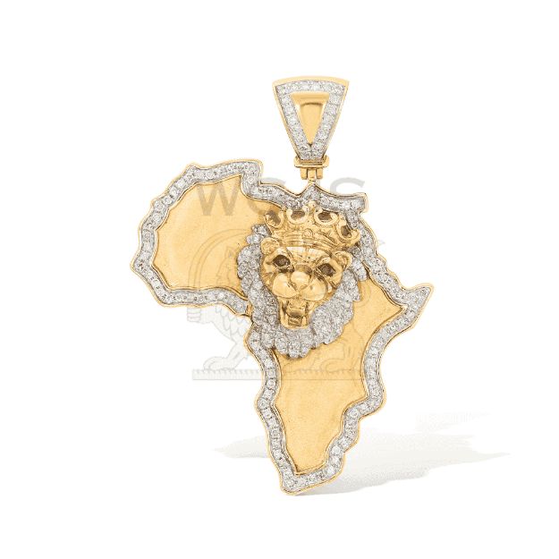 Diamond Africa Lion Head Pendant 0.70 ct. 10k Yellow Gold 11.06 g