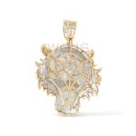 Diamond Enamel Tiger Head Pendant 0.99 ct. 10k Yellow Gold