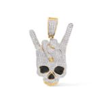 Diamond Skull Head Rock On 0.88 ct. 10k Yellow Gold