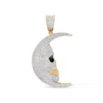 Diamond Crescent Moon with Skull Head Pendant 0.85 ct. 10k Yellow Gold