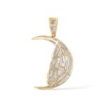 Diamond Crescent Moon with Skull Head Pendant 0.85 ct. 10k Yellow Gold