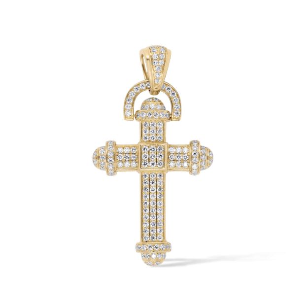 Diamond cross pendant with diamond bail.  1.67 ct. 14k Yellow Gold