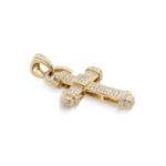 Diamond cross pendant with diamond bail.  1.67 ct. 14k Yellow Gold