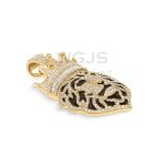 Black Enamel Diamond Lion Head Pendant 4.43 ct. 10k Yellow Gold