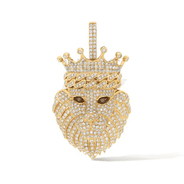 Diamond Lion Head Pendant 3.00 ct. 14k Yellow Gold