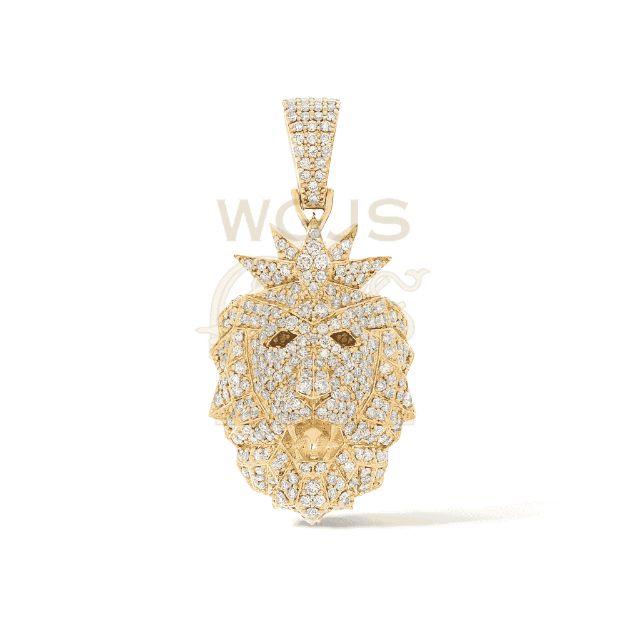 Diamond Lion Head Pendant 1.50 ct. 14k Yellow Gold