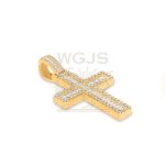 Round and Baguette Diamond Cross Pendant 1.35 ct. 14k Yellow Gold