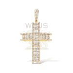 Baguette and Round Diamond Cross Pendant 3.36 ct. 10k Yellow Gold