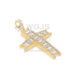 Baguette and Round Diamond Cross Pendant 3.36 ct. 10k Yellow Gold