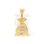 Diamond Moneybag Bitcoin Pendant 0.43 ct. 10k Yellow Gold