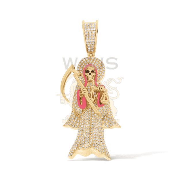 Diamond Enamel Reaper Pendant 1.20 ct. 10k Yellow Gold