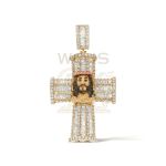 Baguette Diamond Cross Pendant with Enamel 3.85 ct. 14k Yellow Gold